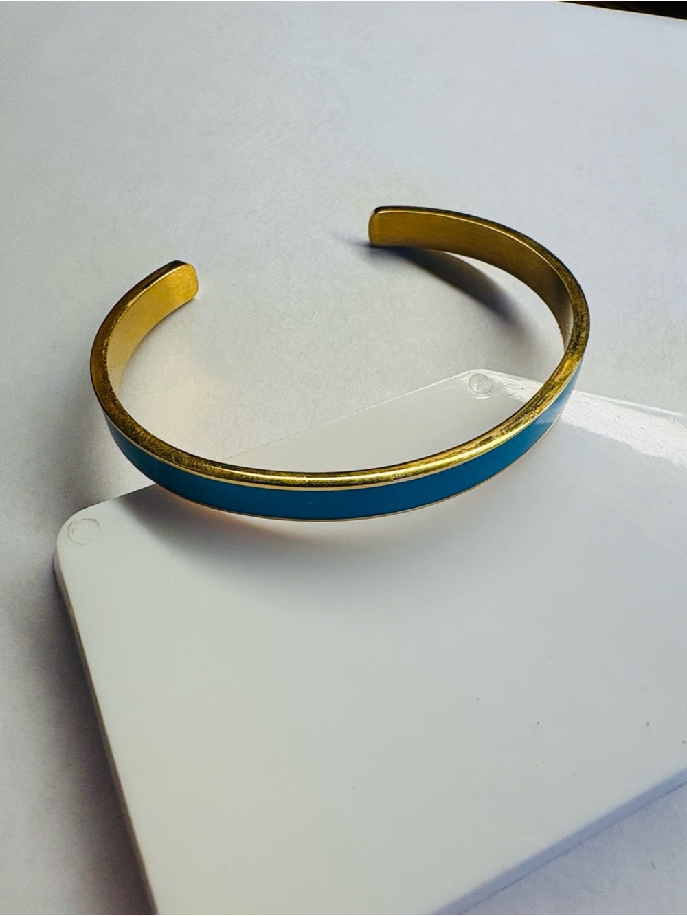 Gold-Tone Cuff Bracelet with Blue Enamel Inlay engraved best friend